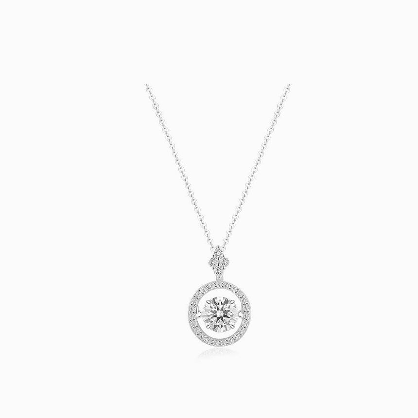 Diamond Circle Necklace with Center Diamond in 18K White Gold | Saratti