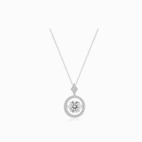 Diamond Circle Necklace with Center Diamond in 18K White Gold | Saratti