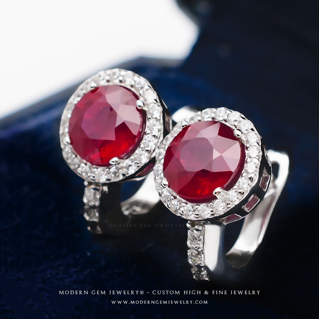 Ruby Hoop Earrings In 18K White Gold | Custom Earrings | Modern Gem Jewelry