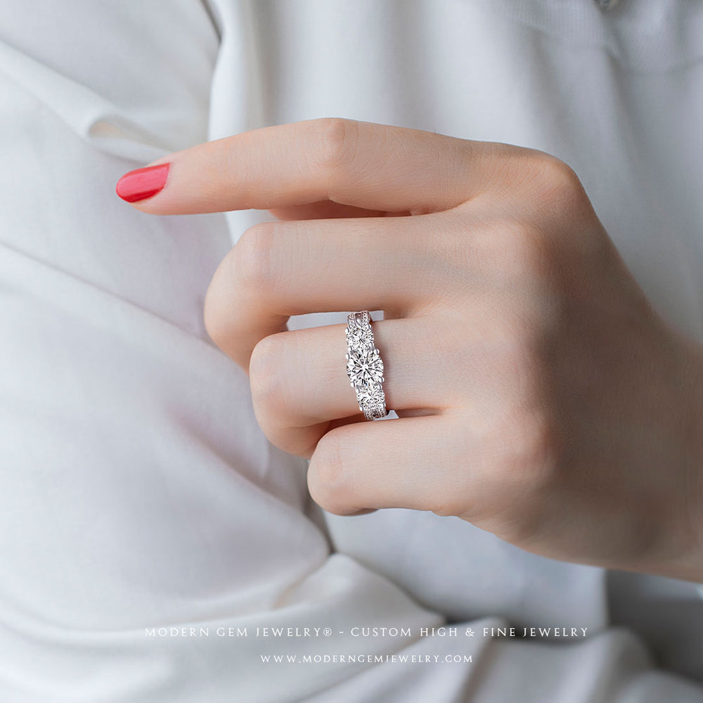 Modani Three Gem Rings Moissanite Vintage Engagement Rings 3-stone | Modern Gem Jewelry – SARATTI