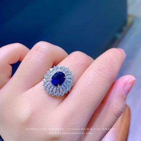 Unheated Royal Blue Sapphire Diamond Ring | 3 cts | Saratti