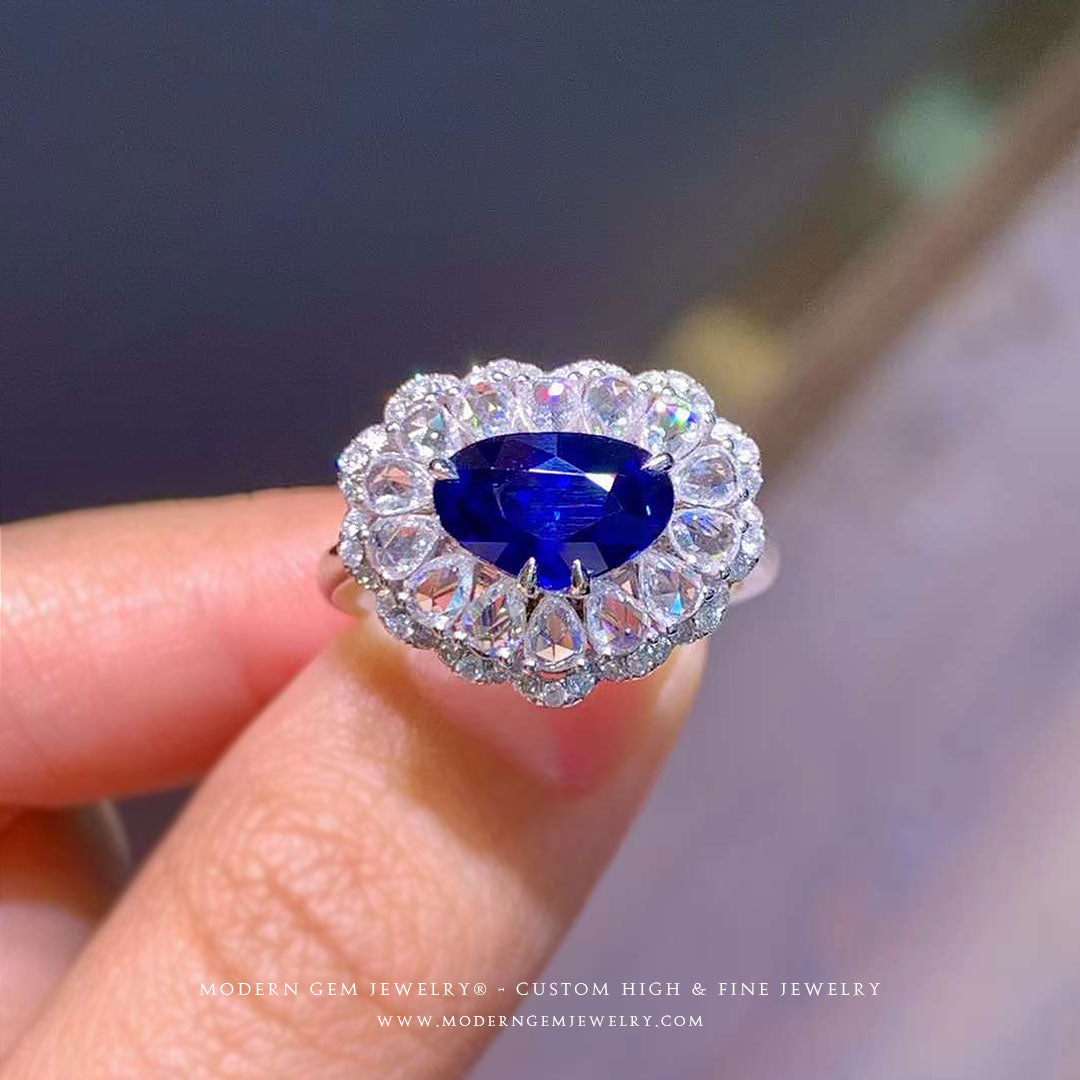 Sapphire and Diamonds Dual Purpose Floral Design - Modern Gem Jewelry