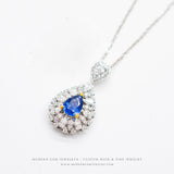 Diamond Encrusted Pear Shaped Blue Sapphire Necklace in White Gold | Saratti