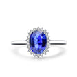 Oval Sapphire Halo Diamonds Promise Ring | Modern Gem Jewelry | Saratti