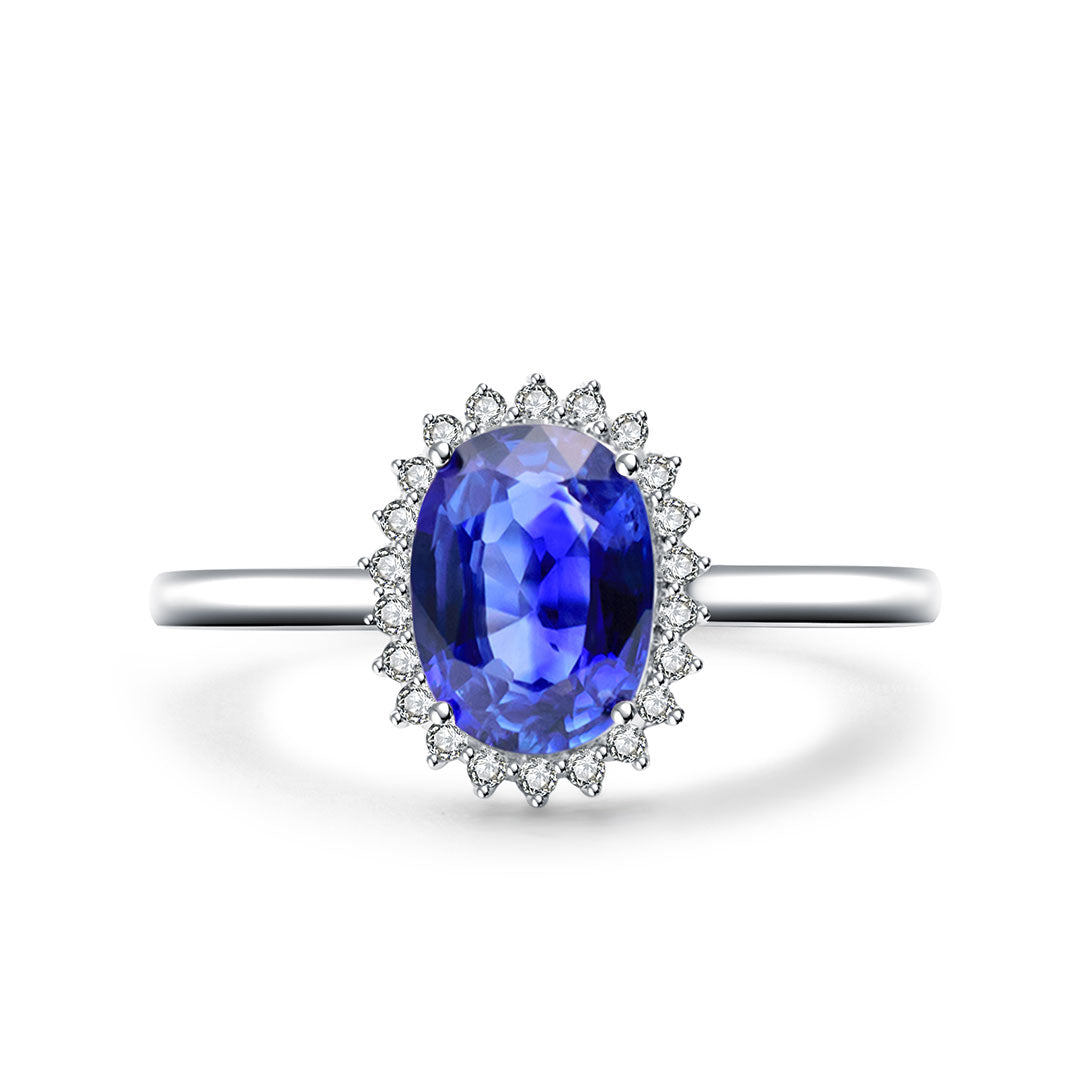 Oval Sapphire Halo Diamonds Promise Ring | Modern Gem Jewelry | Saratti