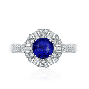 Antique Inspired Royal Blue Sapphire White Gold Ring | Modern Gem Jewelry | Saratti