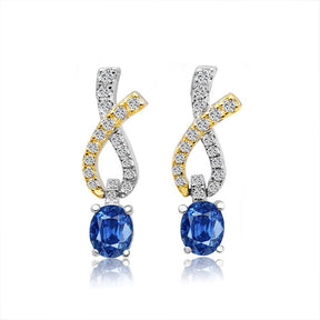 Sapphire Drop Earrings Two Tone White and Yellow Gold | Custom Earrings| Modern Gem Jewelry