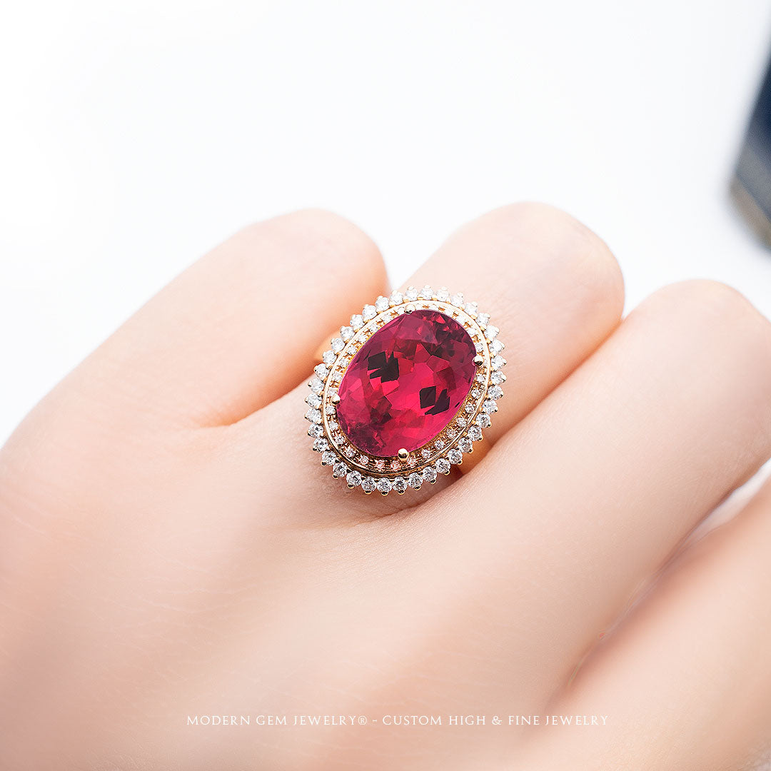 Tourmaline Ring & Diamonds In 18K Yellow Gold | Custom Rings | Modern Gem Jewelry | Saratti 