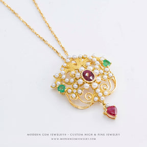 Antique Necklace with Rubies and Emeralds | Saratti