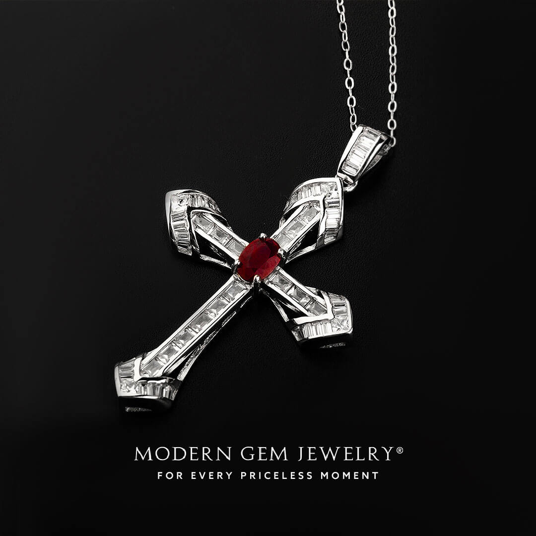 Elegant Cross Necklace with Ruby and Diamonds | Modern Gem Jewelry