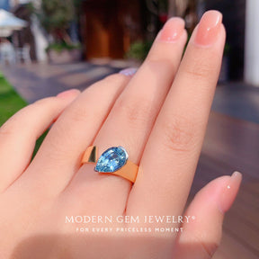 Blue Stone Ring with Natural Aquamarine in 18K Yellow Gold | Custom Engagement Rings by Modern Gem Jewelry | Saratti