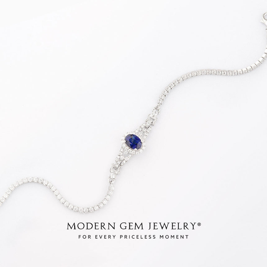 Elegant Blue Sapphire Bracelet with Simulated Diamonds | 925 Sterling SIlver