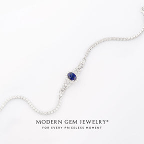 Elegant Blue Sapphire Bracelet with Diamonds | 18K White Gold