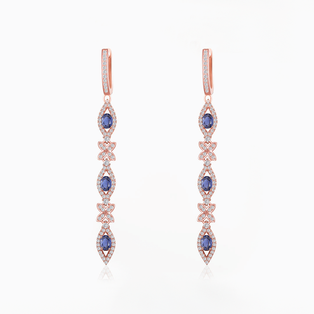 Sapphire Drop Earrings in Rose Gold ｜ Modern Gem Jewelry