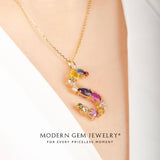 Fancy Colored Sapphire Necklace with S-Shaped Pendant | 18K Yellow Gold | Saratti