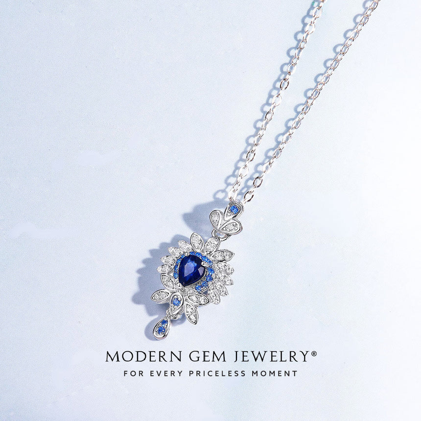 Silver Sapphire Necklace in 925 Sterling Silver | Saratti Jewelry