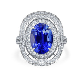 3 cts Unheated Royal Blue Oval Sapphire Ring | Saratti