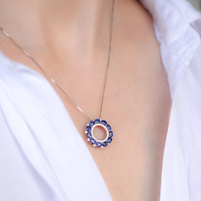 Round Sapphire and Diamond Necklace | Saratti