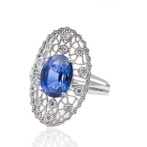 Oval Royal Blue Sapphire and Diamond Cocktail Ring | Modern Gem Jewelry | Saratti