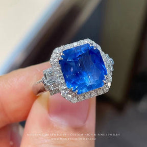 September Birthstone Natural Sapphire and Diamonds Ring - Modern Gem Jewelry