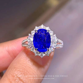 September Born Natural Sapphire and Diamonds Ring - Modern Gem Jewelry
