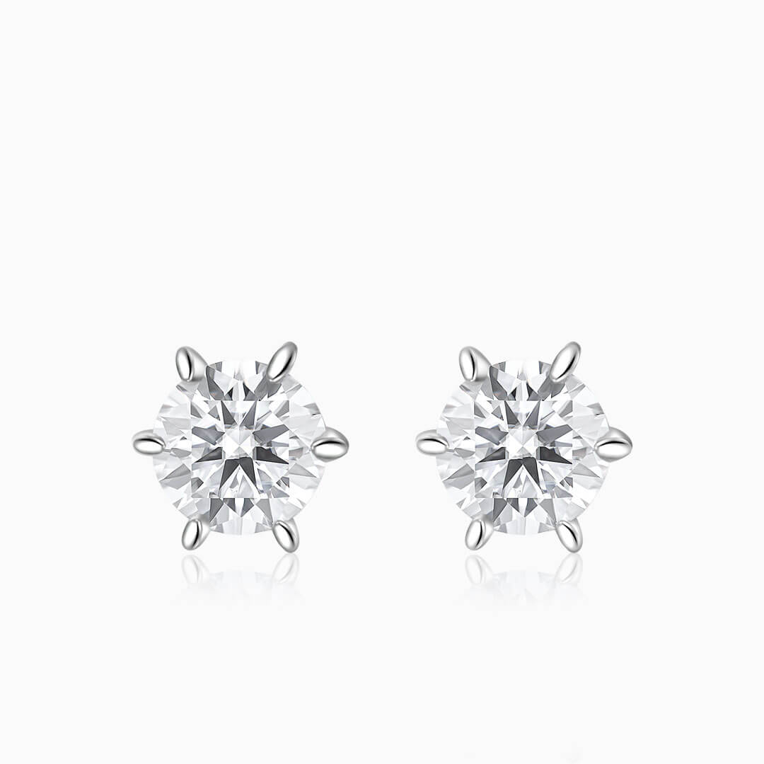Half Carat Earrings in 18K White Gold with Brilliant Round Natural Diamond | Modern Gem Jewelry