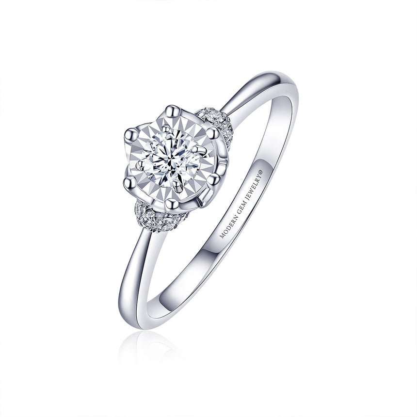 Solitaire Illusion Setting Natural Diamond Engagement Ring 