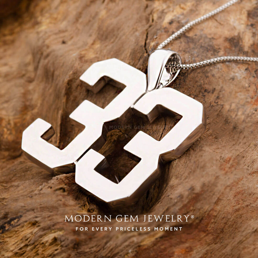 Baseball Necklace Number Pendant in 18K White Gold | Modern Gem Jewelry