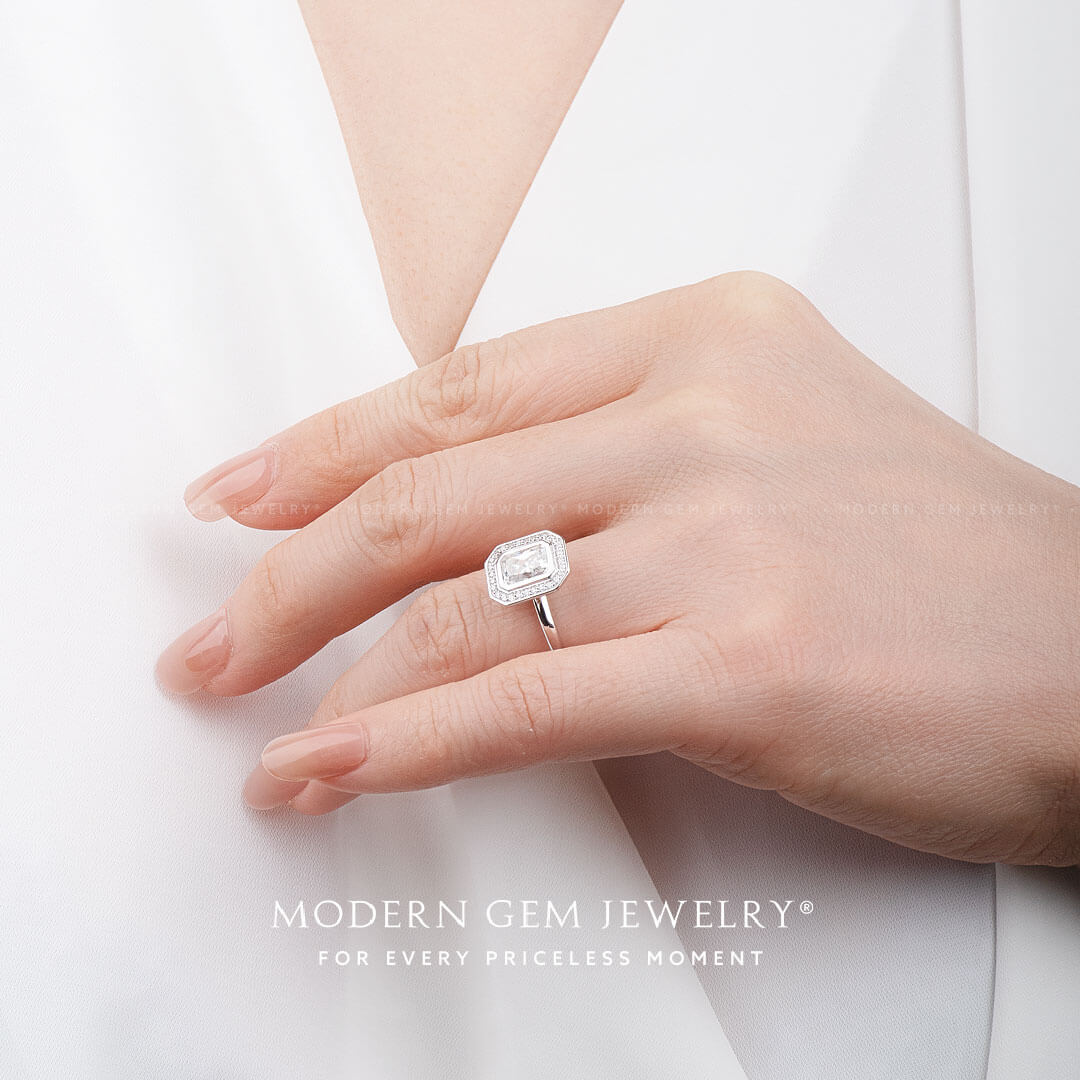 Radiant Cut Ring on Hand | Modern Gem Jewelry