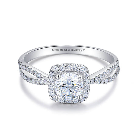 18K white gold split shank diamond engagement ring 