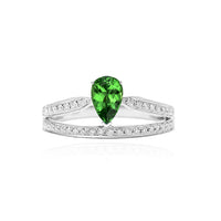 Tsavorite Engagement Ring Split Shank In White Gold