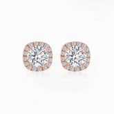Round Diamond Halo Earrings in Rose Gold | Modern Gem Jewelry