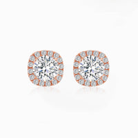 Round Diamond Halo Earrings in Rose Gold