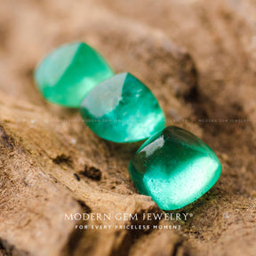 Deep Green Emerald Gemstones in Sugarloaf Cuts | Modern Gem Jewelry