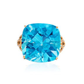 Blue Topaz and Diamond Cluster Ring in 18K Rose Gold | Custom Topaz Engagement Ring | Modern Gem Jewelry