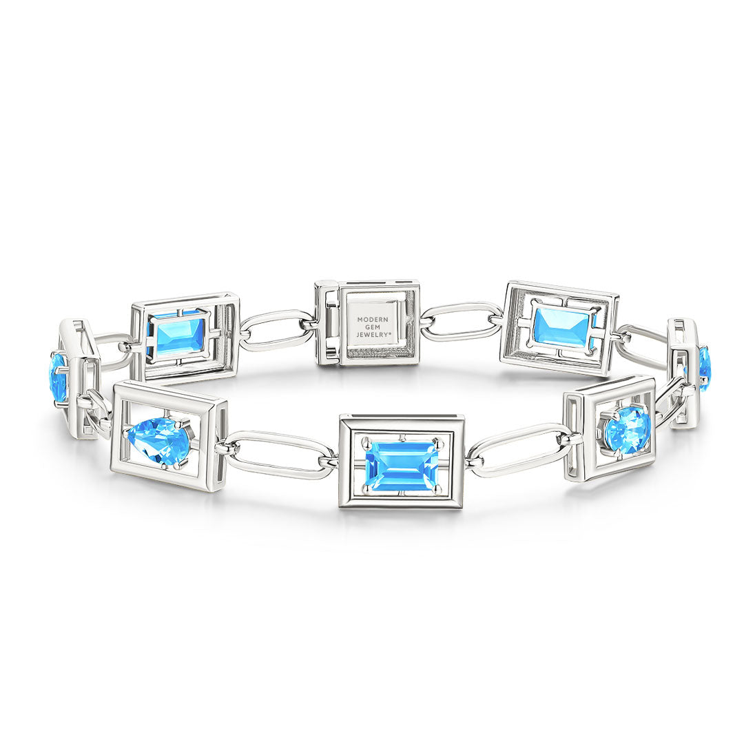 Blue Topaz Bracelet In 18K White Gold | Custom Bracelets| Modern Gem Jewelry