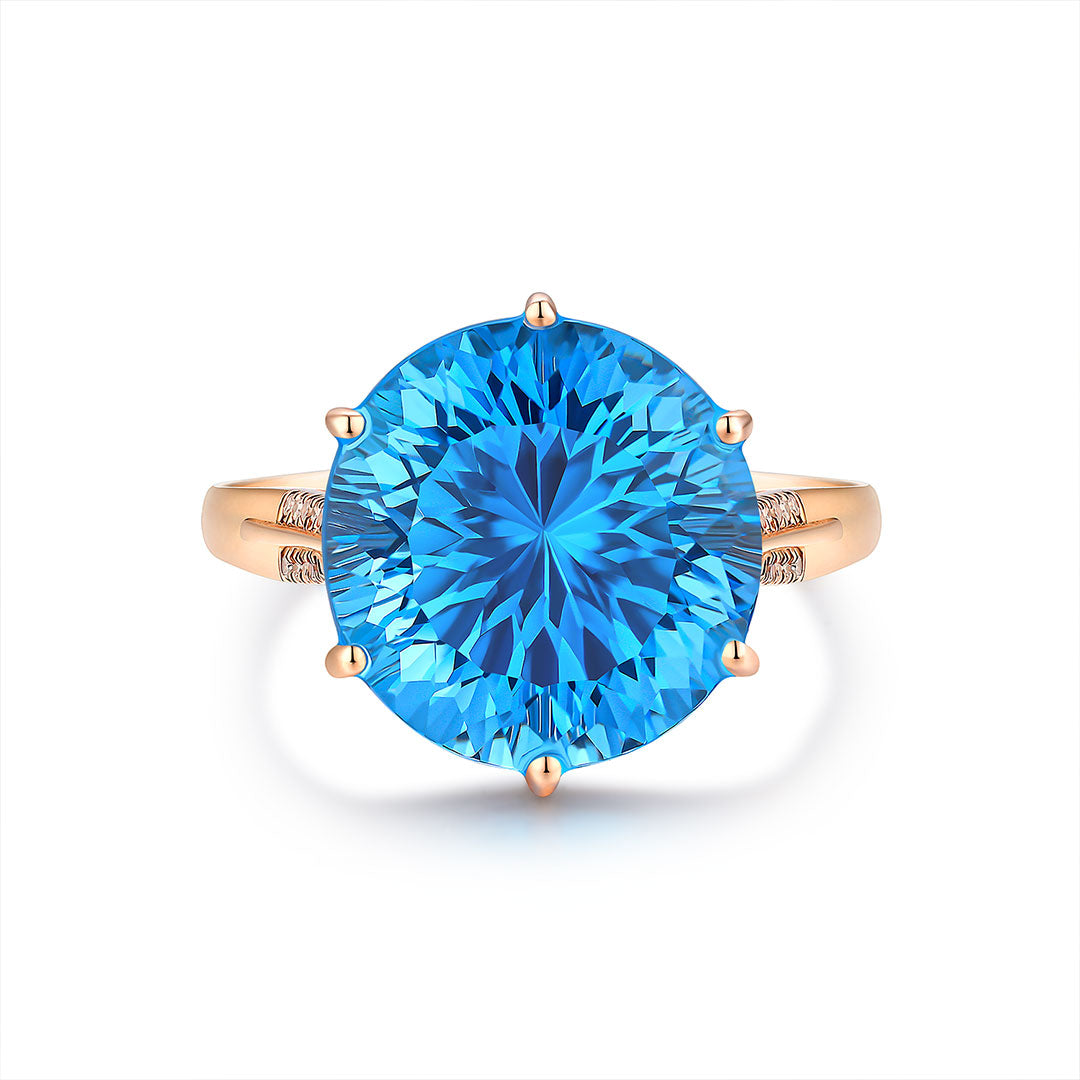 Swiss Blue Topaz Ring Gold Round Modern Gem Jewelry Saratti