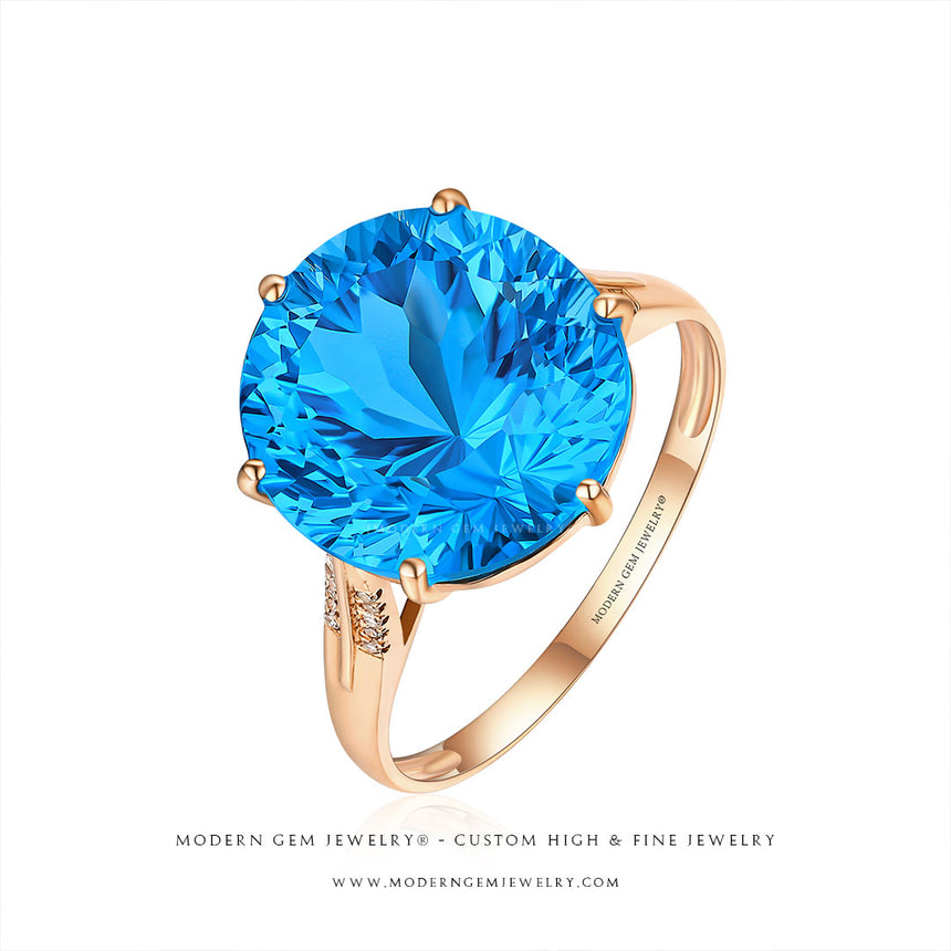 18K Rose Gold Natural Blue Topaz Ring 