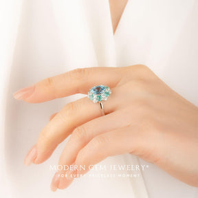 London Blue Topaz Engagement Ring with Apatite | Modern Gem Jewelry 