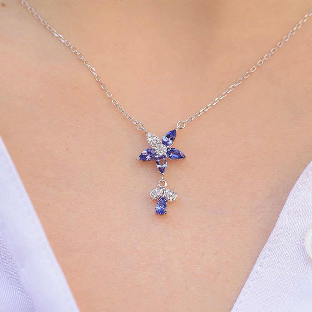 Dainty Tanzanite and Diamond Drop Necklace - Unveiling the Mystique: Tanzanite, December's Mesmerizing Birthstone! | Saratti