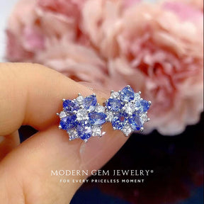Purple Tanzanite and Diamonds 18K White Gold Stud Earrings | Modern Gem Jewelry