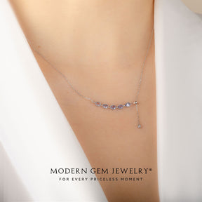Natural Tanzanite Necklace on Neck | Modern Gem Jewelry