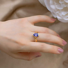 Blue Stone Ring Natural Tanzanite & Diamonds Tension Set | Custom Rings| Modern Gem Jewelry | Saratti