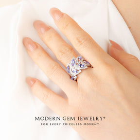Marquise Tanzanite and Diamonds White Gold on Finger | Modern Gem Jewelry | Saratti