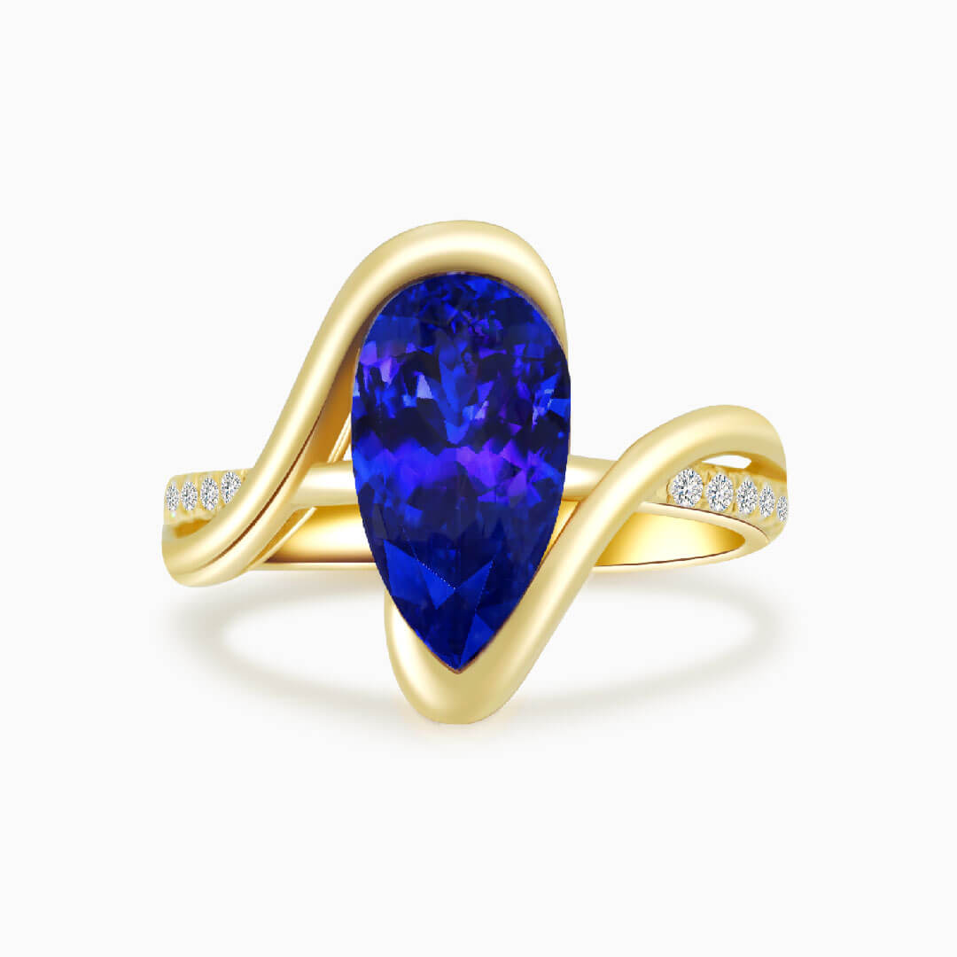 Tanzanite Ring in Yellow Gold with Natural Diamonds | Custom Blue Tanzanite Ring | Modern Gem Jewelry | Saratti