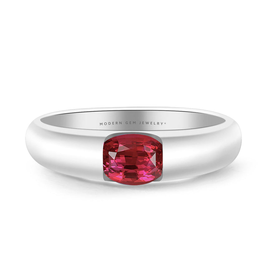 Real Ruby Ring | 18K White Gold Ruby Tension Set Ring | Modern Gem Jewelry | Saratti 