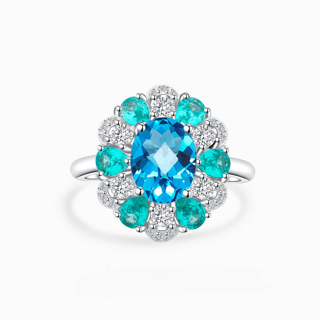 London Blue Topaz Engagement Ring with Apatite | Modern Gem Jewelry 