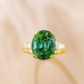 Green Tourmaline and Diamond Ring Yellow Gold | Custom Tourmaline Engagement Ring | Modern Gem Jewelry | Saratti
