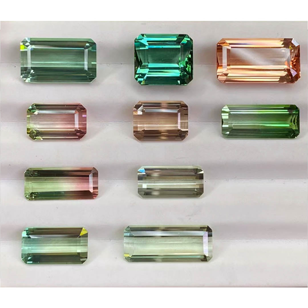 Bi - Color Tourmaline Gemstone Emerald Cut - Modern Gem Jewelry