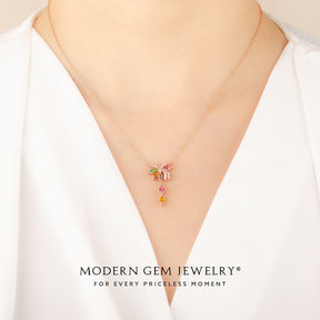 Nature Inspired Colorful Tourmaline and Diamonds Necklace on Woman | Modern Gem Jewelry